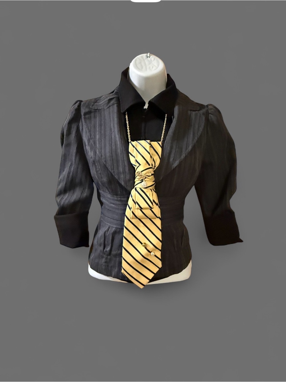 Handcrafted Vintage Tie Necktie
Necklace, Classy, Yellow & Navy Stripes, pearl - Picture 2 of 6